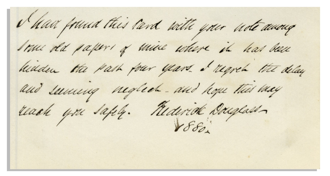 Frederick Douglass Autograph Note Signed to the Son of Abolitionist William Lloyd Garrison -- Written in 1880 Shortly After Garrison's Death